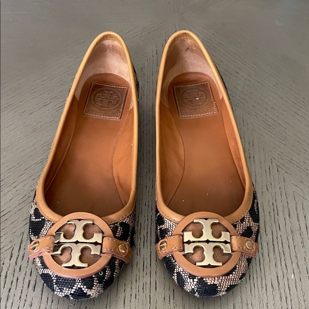 Tory Burch AADEN Cheetah Black and Brown Patterned  Ballet Flats size 6M